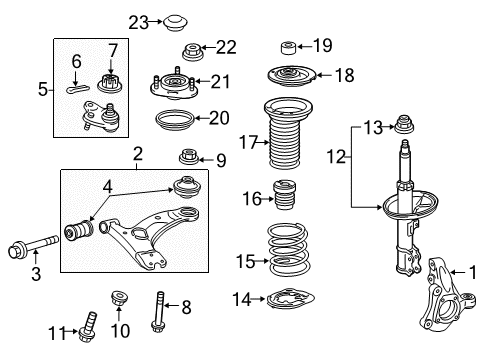2011 Toyota Prius Front Suspension Components, Lower Control Arm, Stabilizer Bar Strut Bumper Diagram for 48331-21030