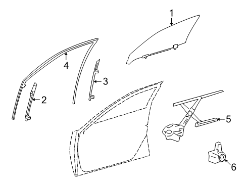 2008 Lexus LS600h Front Door Run, Front Door Glass Diagram for 68151-50022