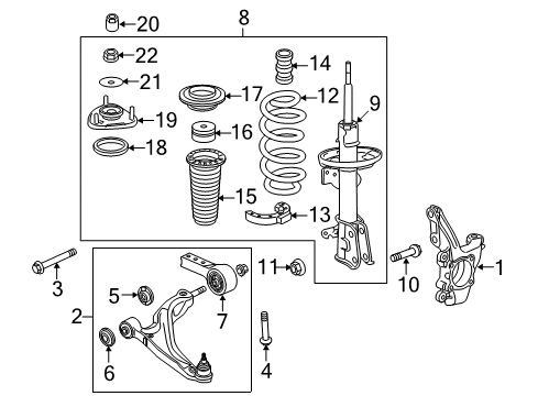 2009 Honda Pilot Front Suspension Components, Lower Control Arm, Stabilizer Bar Shock Absorber Unit, Left Front Diagram for 51606-SZA-A02