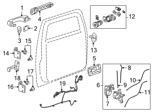 2009 Hummer H3T Front Door - Lock & Hardware Cylinder & Keys Diagram for 89022371