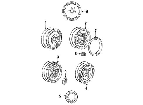 1995 Dodge Dakota Wheels, Covers & Trim Polished Wheel Center Cap Diagram for 52039274
