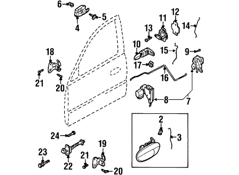 2000 Daewoo Nubira Rear Door Lock Assembly Diagram for 96272643