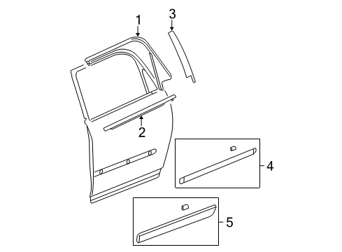 2010 GMC Acadia Exterior Trim - Rear Door Reveal Molding Diagram for 20932589