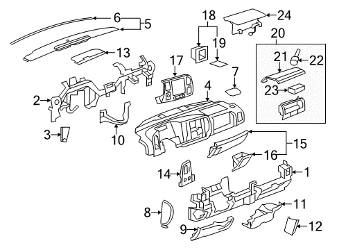 2007 GMC Sierra 1500 Instrument Panel Bezel Diagram for 25776427