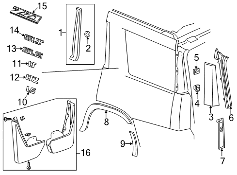 2016 Chevrolet Suburban Exterior Trim - Quarter Panel Rear Molding Diagram for 23167642