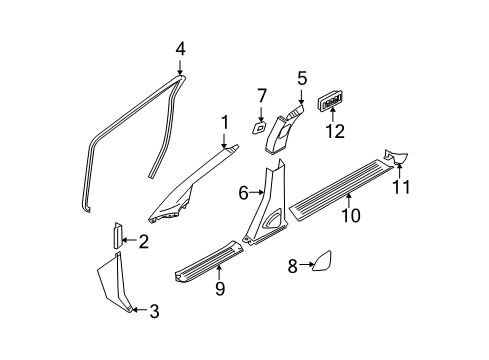 2007 Nissan Quest Interior Trim - Pillars, Rocker & Floor Garnish Assy-Front Pillar, RH Diagram for 76911-ZM70B