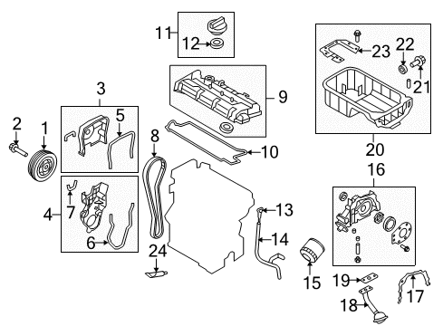 2011 Kia Soul Engine Parts, Mounts, Cylinder Head & Valves, Camshaft & Timing, Oil Pan, Oil Pump, Crankshaft & Bearings, Pistons, Rings & Bearings, Variable Valve Timing Gasket-Oil Screen Diagram for 26259-23000