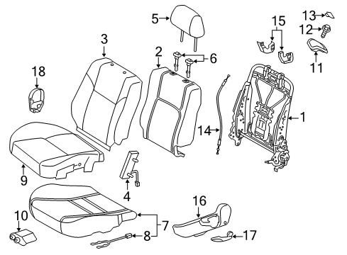 2014 Scion tC Front Seat Components Seat Back Frame Diagram for 71640-21021