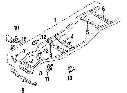 1990 Nissan D21 Frame & Components Engine Mount Member Assembly, Rear Diagram for 11331-34G01