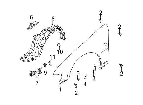 2001 Infiniti I30 Fender & Components Protector-Front Fender, LH Diagram for 63841-2Y000