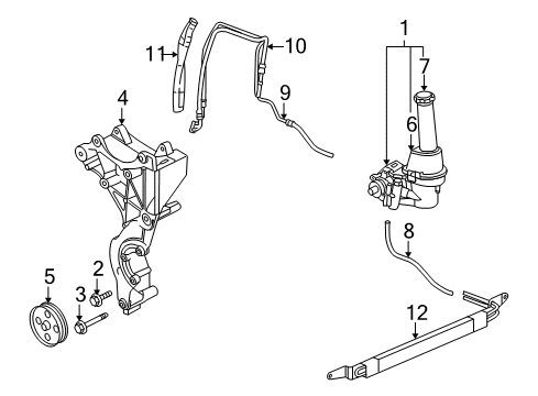 2006 Saab 9-7x P/S Pump & Hoses, Steering Gear & Linkage Pump Pkg, P/S Diagram for 26112227