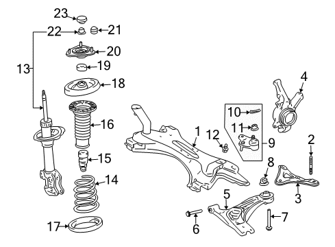 2010 Scion tC Front Suspension Components, Lower Control Arm, Stabilizer Bar Engine Cradle Stud Diagram for 90951-01002
