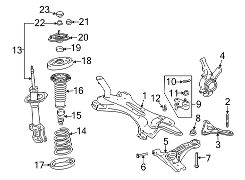 2010 Scion tC Front Suspension Components, Lower Control Arm, Stabilizer Bar Bracket Diagram for 52257-20071