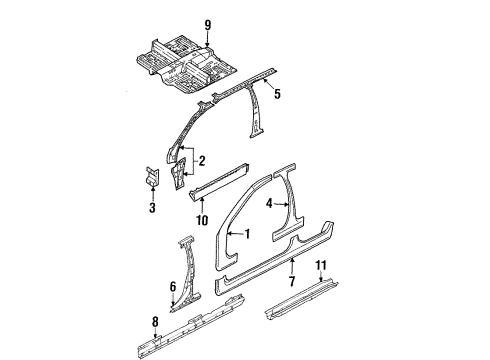 2001 Kia Sephia Center Pillar, Hinge Pillar, Rocker, Floor & Rails Panel Assembly-FFLOOR Diagram for 0K2AA53600