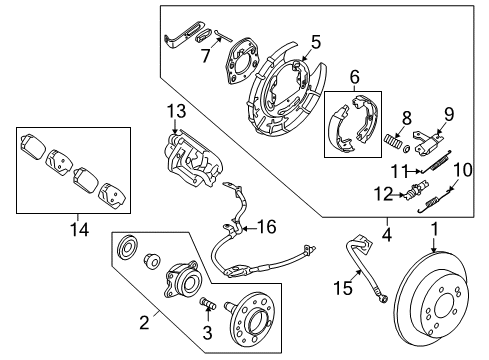 2007 Kia Rondo Brake Components Pin-Shoe Hold Down Diagram for 583231D000