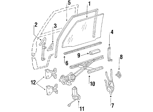 1986 Toyota Van Front Door - Glass & Hardware Hinge Assembly, Front Door Diagram for 68720-87001