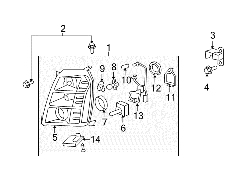 2008 Cadillac Escalade ESV Headlamps Composite Assembly Diagram for 25897649