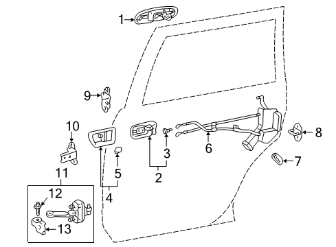 2001 Lexus LX470 Door & Components Rear Door Outside Handle Assembly, Right Diagram for 69230-60081-J1