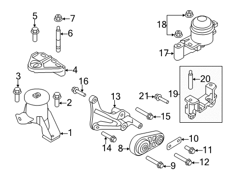 2010 Ford Fusion Engine & Trans Mounting Mount Bracket Diagram for 9E5Z-6061-B