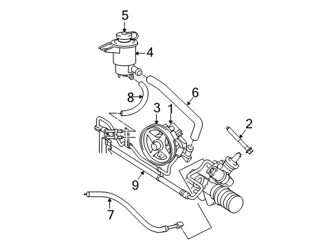 2009 Ford Crown Victoria P/S Pump & Hoses, Steering Gear & Linkage Return Hose Diagram for 6W1Z-3A713-D