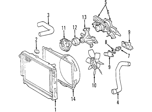 2000 Toyota Land Cruiser Cooling System, Radiator, Water Pump, Cooling Fan Fan Shroud Diagram for 16711-50090