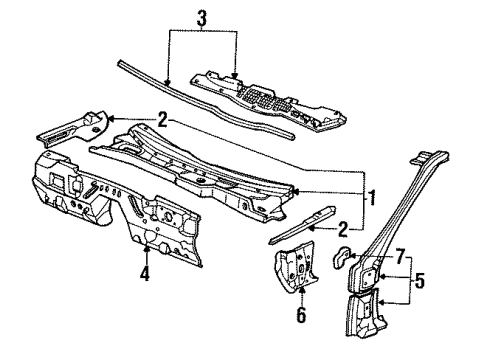 1995 Acura Legend Cowl Dashboard (Lower) Diagram for 61500-SP0-A03ZZ