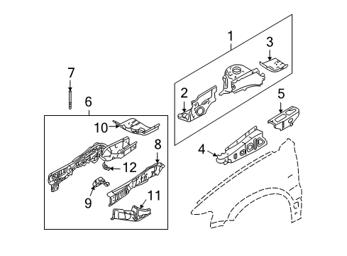 2006 Ford Escape Structural Components & Rails Front Reinforcement Diagram for YL8Z-5B076-AA