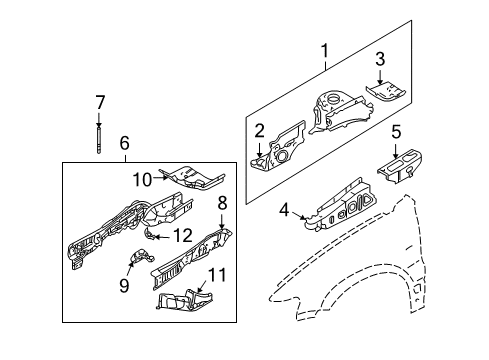 2006 Ford Escape Structural Components & Rails Front Reinforcement Diagram for YL8Z-5B077-AA