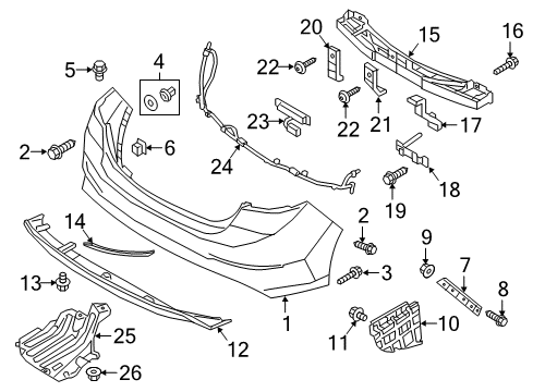 2017 Hyundai Elantra Rear Bumper Rear Bumper Cover, Upper Diagram for 86611-F3000