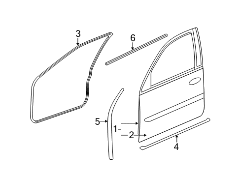 2006 Cadillac STS Front Door Front Weatherstrip Diagram for 25816797