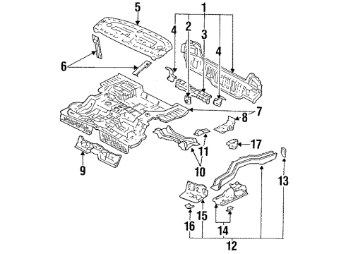 1991 Honda Accord Rear Body, Rear Upper Body, Rear Floor & Rails Panel Set, RR. Floor Diagram for 04655-SM4-A01ZZ