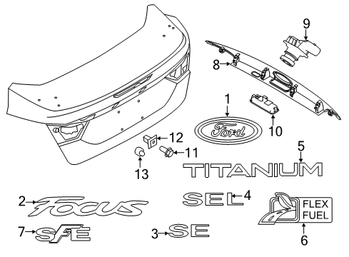 2017 Ford Focus Exterior Trim - Trunk Lid Molding Panel Diagram for CV6Z-5443400-AA