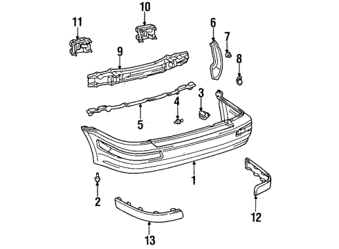 1995 Toyota Tercel Rear Bumper Bumper Cover Side Bracket Diagram for 52185-16020