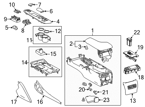 2015 Lexus IS250 Center Console Instrument Panel Cup Holder Assembly Diagram for 55620-53180-C0