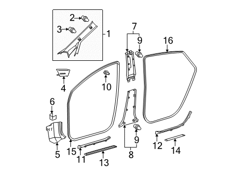 2012 Toyota Prius Plug-In Interior Trim - Pillars, Rocker & Floor Windshield Pillar Trim Clip Diagram for 62217-20010