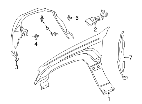 2001 Jeep Grand Cherokee Fender & Components Shield-Front Fender Diagram for 55136228AD