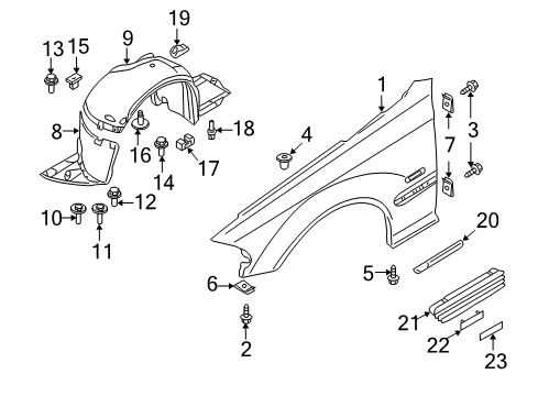 2001 BMW 325Ci Fender & Components, Exterior Trim Covering Right Diagram for 51718224986