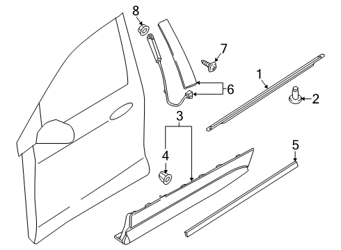 2019 Ford Edge Exterior Trim - Front Door Chrome Strip Diagram for GT4Z-5820878-AA