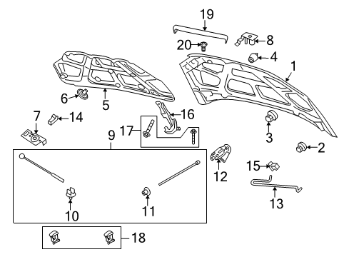 2007 Chevrolet Aveo Hood & Components, Exterior Trim Support Rod Holder Diagram for 94580619