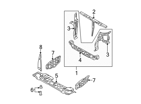 2012 Kia Sedona Radiator Support, Splash Shields Panel Assembly-HEADLAMP Support, RH Diagram for 64102-4D010
