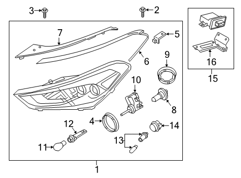 2016 Hyundai Tucson Bulbs Ballast Assembly-Headlamp Diagram for 92190-F5000