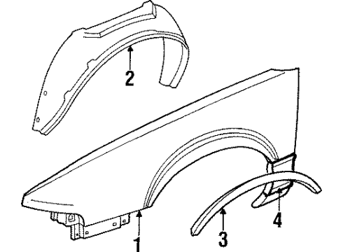 1987 Pontiac Bonneville Fender & Components, Exterior Trim Molding Kit, Front Fender Side Rear Diagram for 20503368