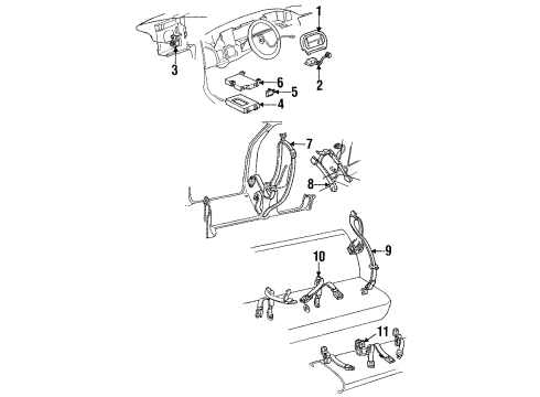 1994 Buick Roadmaster Air Bag Components, Front Seat Belts, Rear Seat Belts Sensor Asm-Inflator Restraint Front End Sheet Metal Diagram for 16167519