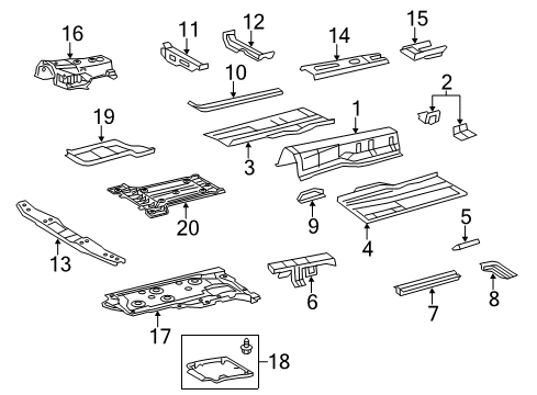 2013 Lexus LS460 Floor & Rails Brace Sub-Assembly, Front Floor Diagram for 57501-50020