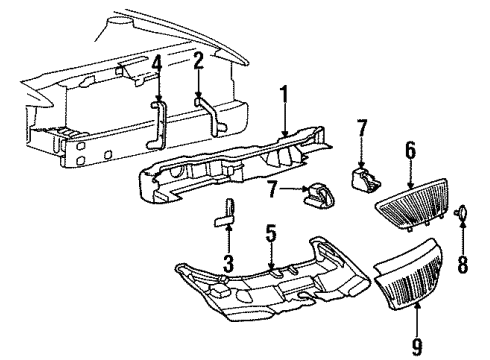 1997 Lincoln Continental Grille & Components Mount Panel Bracket Diagram for F8OZ-8B455-EA