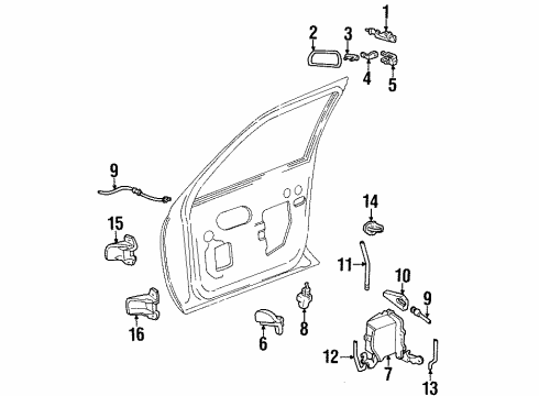 1997 Lincoln Continental Front Door - Lock & Hardware Control Rod Diagram for F5OY5421851A