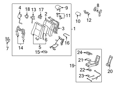 2011 Lexus LS600h Rear Seat Components Rear Seat Armrest Assembly, Center Diagram for 72830-50N80-B2