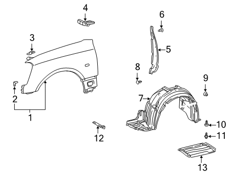 2003 Lexus LS430 Fender & Components Hole Cover Clip Diagram for 90467-07198-C0