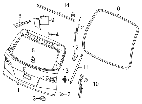 2016 Honda Pilot Lift Gate Bracket, R. Tailgate Open Stay Diagram for 74824-TG7-A01