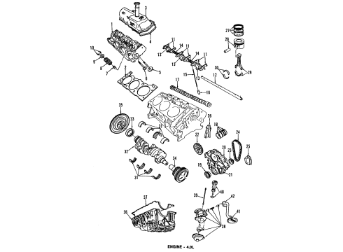 1992 Ford Ranger Engine Parts, Mounts, Cylinder Head & Valves, Camshaft & Timing, Oil Pan, Oil Pump, Crankshaft & Bearings, Pistons, Rings & Bearings Oil Pan Sealer Diagram for 2U1Z-6710-AA